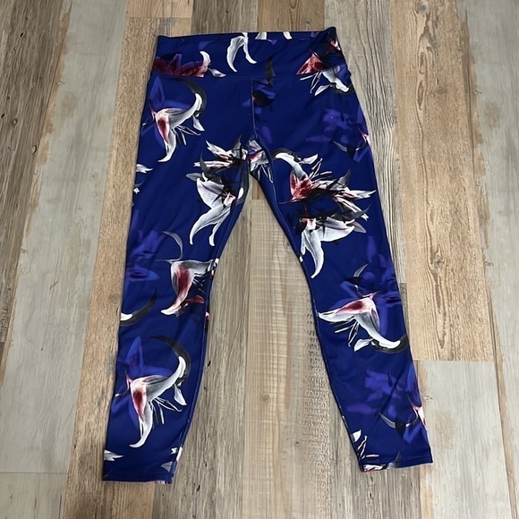 Guru Active Womens Leggings Pants Blue Floral Print Stretch Elastic Waist Sz XL - Picture 3 of 10